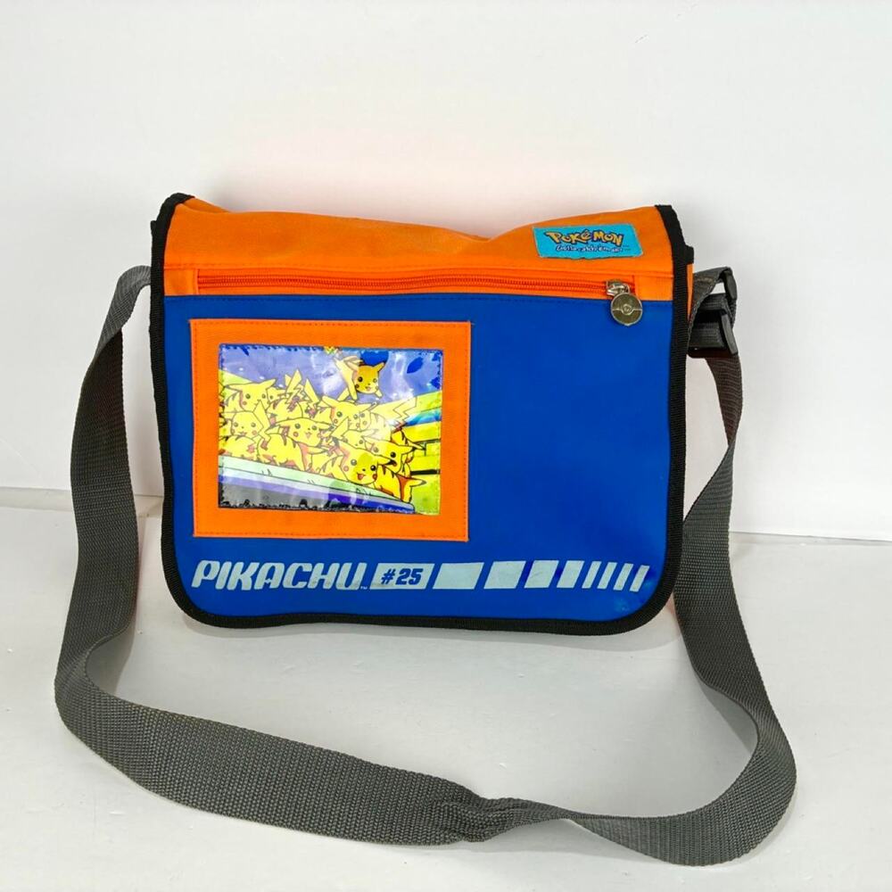 RARE Vintage 90s Messenger Bag Nintendo Pikachu Pokemon backPack Orange And Blue